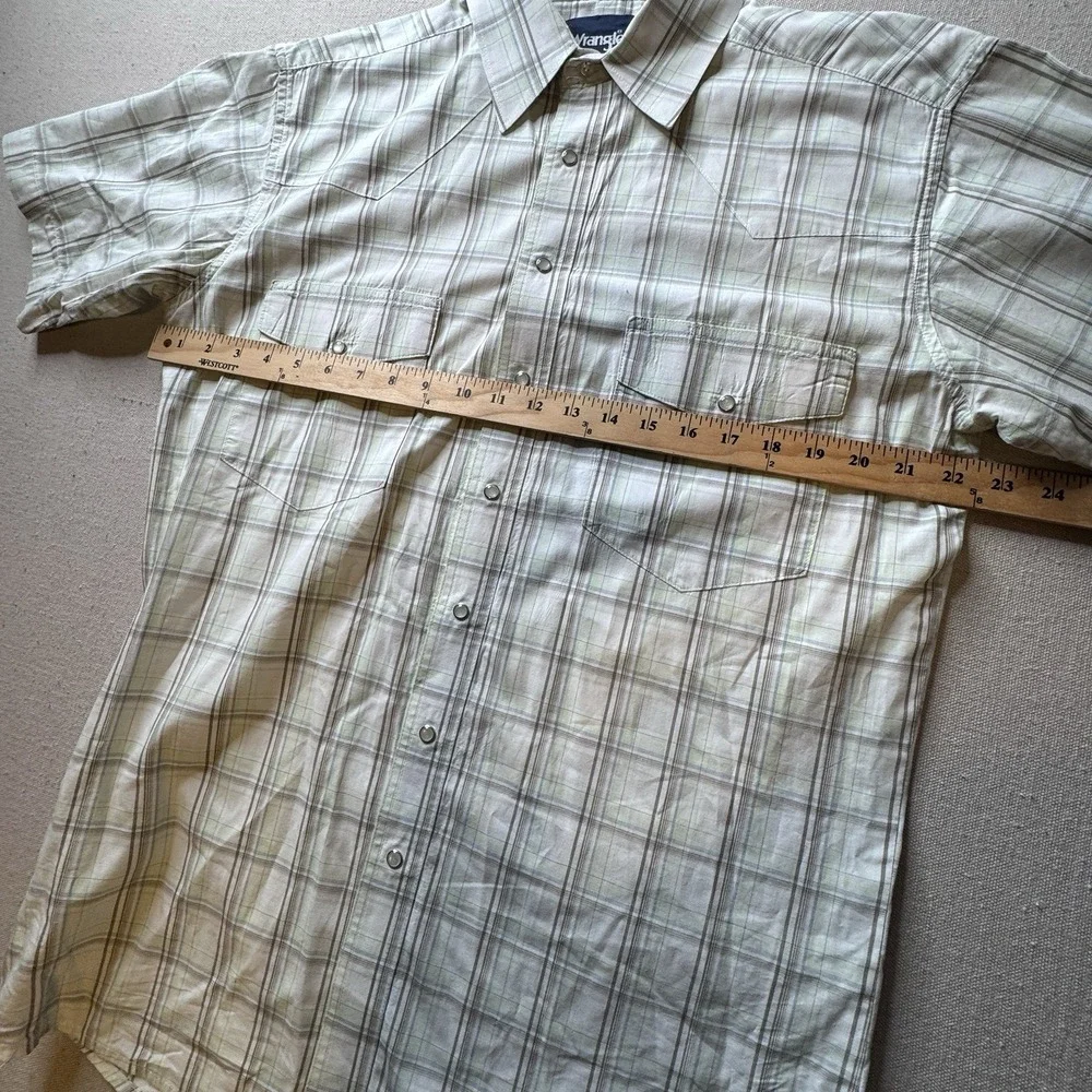 Wrangler Shirt Mens Large Tall Green Striped Western Pearl Snaps Short Sleeve